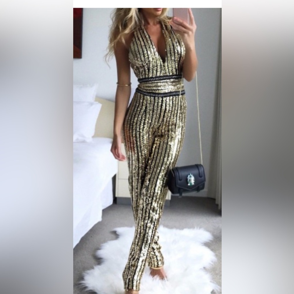 Gold holiday jumpsuit, NWOT, Size M